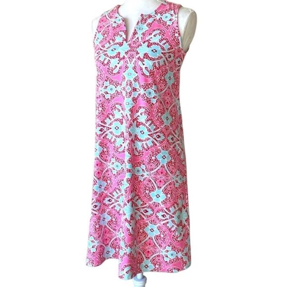 J. McLaughlin Pink Light Blue Floral Scroll Sleeveless Shift Athleisure Dress - Picture 1 of 15